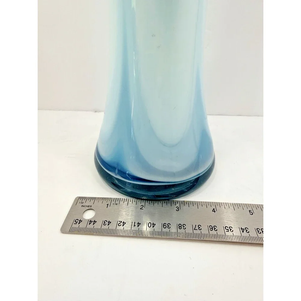 VTG Rare 17.5” Murano Style Sommerso Art Glass Vase Blue Abstract Sculpture MCM